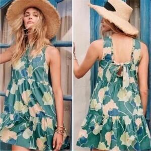 Sezane Alexandra Floral Dress Size 36 US 4 Feminine Ruffle Tiered Cotton Green